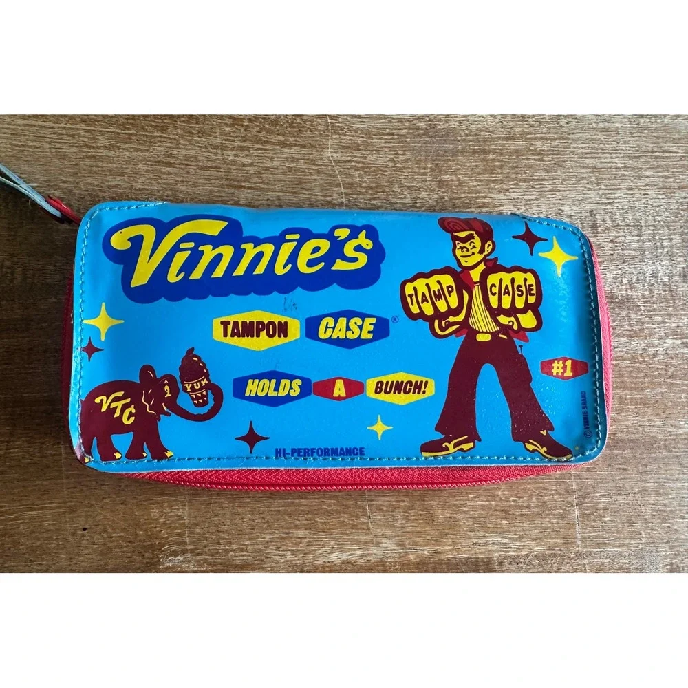 Vinnie's Tampon Case Retro Pop Art Vinyl Zip Pouch Blue Red Kitsch Accessory